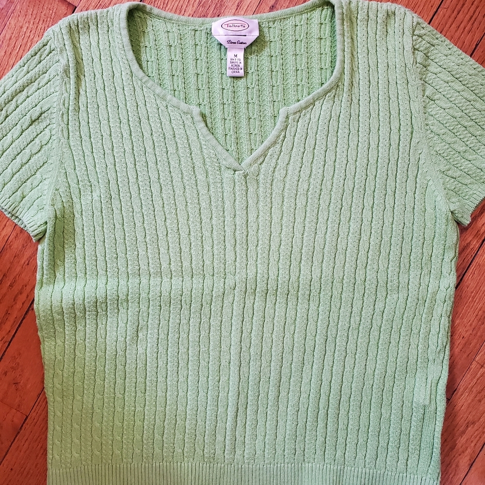 Talbots Sweater Women's Medium Lime Green Short Sleeve Fitted Neck Knit